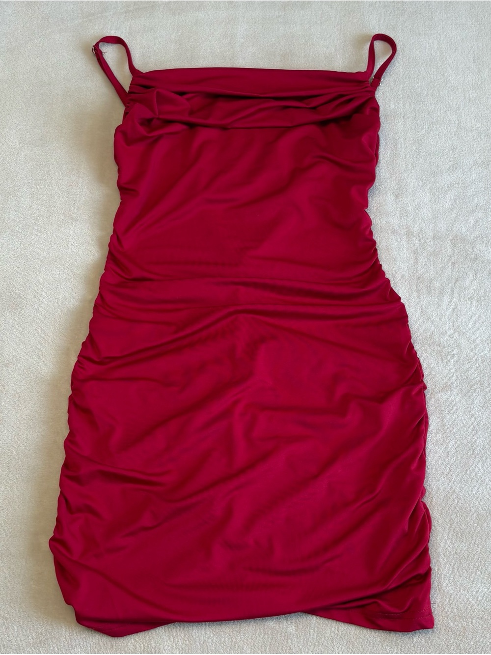 Red Ruched Spaghetti Strap Bodycon Dress